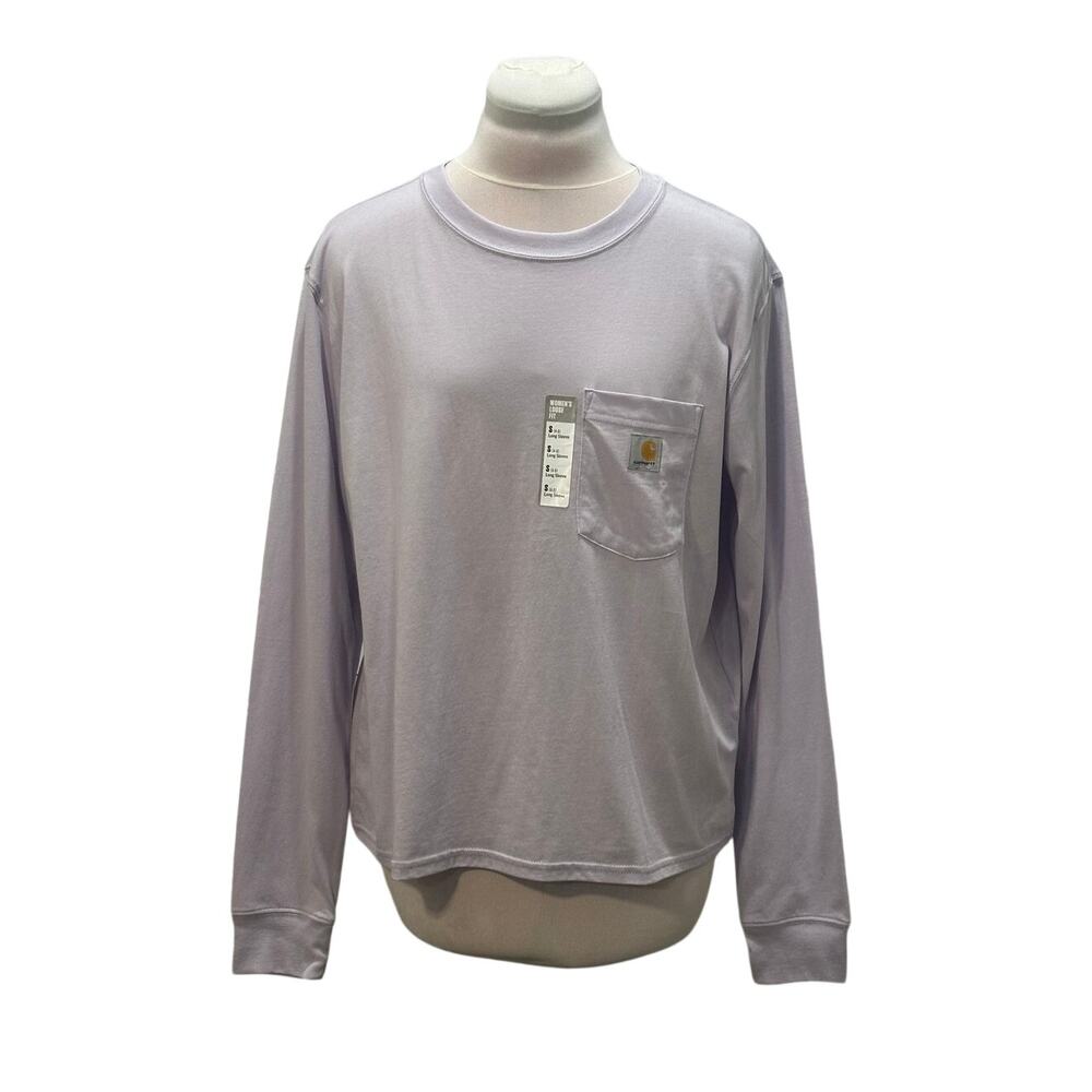 NWT CARHARTT Pale Lavender Long Sleeve Loose Fit Pocket T-shirt SMALL Tencel NEW